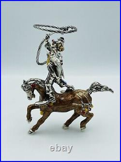 Vintage Italian Sterling Silver Enamel Circus Clown On Horse Figurine