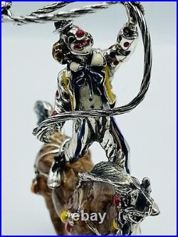 Vintage Italian Sterling Silver Enamel Circus Clown On Horse Figurine