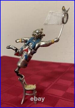 Vintage Italy Sterling Silver Enamel Circus Clown Chair Butterfly Net 88g