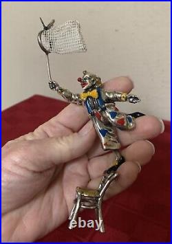 Vintage Italy Sterling Silver Enamel Circus Clown Chair Butterfly Net 88g