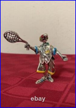 Vintage Italy Sterling Silver Enamel Circus Clown Holding Racquet 63g