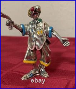 Vintage Italy Sterling Silver Enamel Circus Clown Holding Racquet 63g