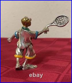 Vintage Italy Sterling Silver Enamel Circus Clown Holding Racquet 63g