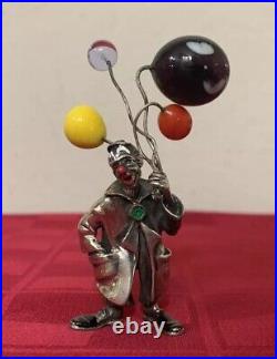 Vintage Italy Sterling Silver Enamel Circus Clown Murano Glass Balloons ANGINI