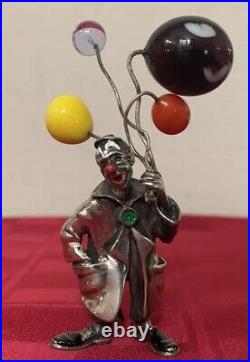 Vintage Italy Sterling Silver Enamel Circus Clown Murano Glass Balloons ANGINI