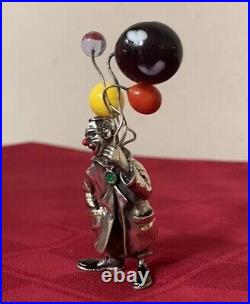 Vintage Italy Sterling Silver Enamel Circus Clown Murano Glass Balloons ANGINI