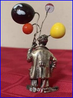 Vintage Italy Sterling Silver Enamel Circus Clown Murano Glass Balloons ANGINI