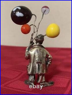 Vintage Italy Sterling Silver Enamel Circus Clown Murano Glass Balloons ANGINI