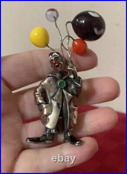 Vintage Italy Sterling Silver Enamel Circus Clown Murano Glass Balloons ANGINI