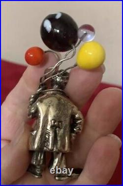 Vintage Italy Sterling Silver Enamel Circus Clown Murano Glass Balloons ANGINI