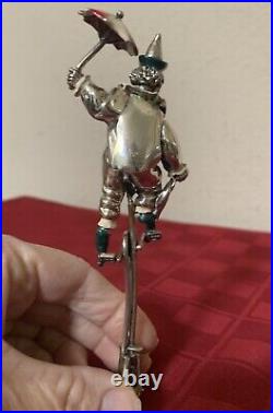 Vintage Italy Sterling Silver Enamel Circus Clown UniCycle Umbrella 77g