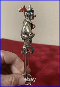 Vintage Italy Sterling Silver Enamel Circus Clown UniCycle Umbrella 77g