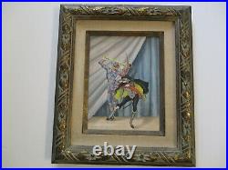 Vintage Jester Harlequin Painting Circus Antique Signed Modernism Wpa Era Art