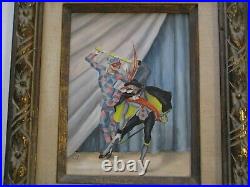 Vintage Jester Harlequin Painting Circus Antique Signed Modernism Wpa Era Art