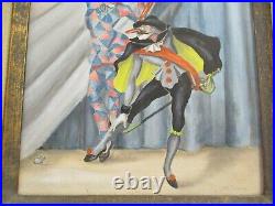 Vintage Jester Harlequin Painting Circus Antique Signed Modernism Wpa Era Art