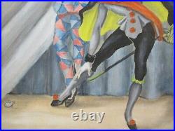 Vintage Jester Harlequin Painting Circus Antique Signed Modernism Wpa Era Art