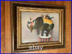 Vintage Joyce Roybal Oil Painting Of Circus Scene With An Elephant Framed