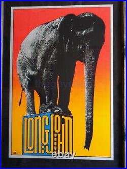 Vintage LONG JOHN blacklight poster fine art elephant circus Frank Kay 1969 NOS