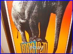 Vintage LONG JOHN blacklight poster fine art elephant circus Frank Kay 1969 NOS