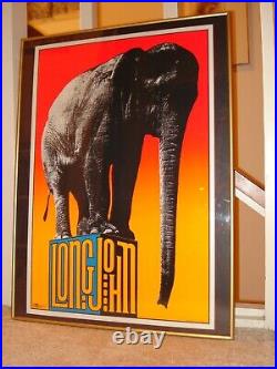 Vintage LONG JOHN blacklight poster fine art elephant circus Frank Kay 1969 NOS