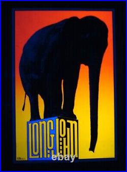 Vintage LONG JOHN blacklight poster fine art elephant circus Frank Kay 1969 NOS