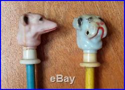 Vintage Lot 5 Antique Carnival Canes Circus Souvenir Ceramic Dice/Elephant/Dogs
