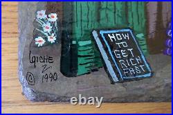 Vintage Lot of 4 SAD HOBO CLOWN PORTRAIT SLATE PAINTINGS Laiche Emmett Kelly Art