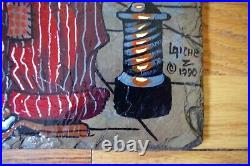 Vintage Lot of 4 SAD HOBO CLOWN PORTRAIT SLATE PAINTINGS Laiche Emmett Kelly Art