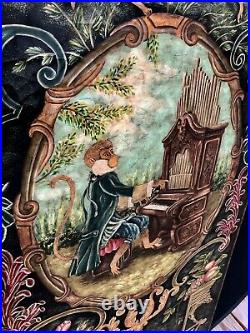 Vintage Monkey Playing Pipe Organ Circus Print Painting Giant Size 70 Unique