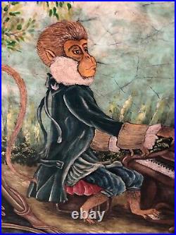 Vintage Monkey Playing Pipe Organ Circus Print Painting Giant Size 70 Unique