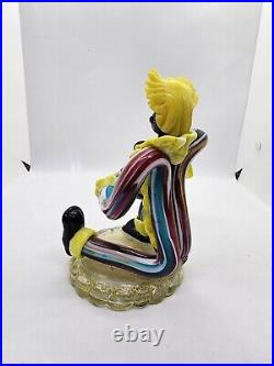 Vintage Murano Art Glass Clown Statue Accordian Player Handmade In Italy 6.5