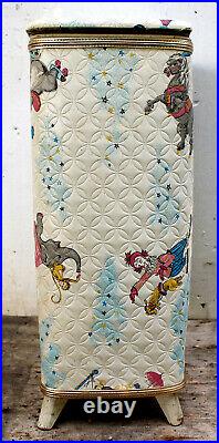 Vintage Old Child's Baby's Nursery Laundry Hamper Storage Chest Bin Can Circus
