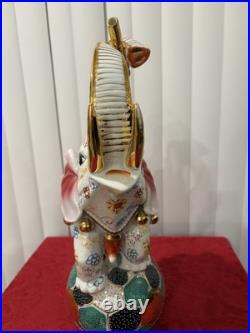 Vintage Oriental Satsuma Circus Elephant With A Boy On His Back Playing Music