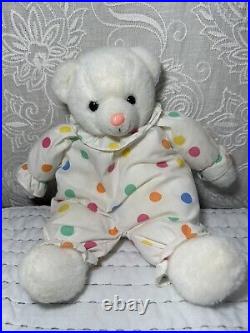 Vintage Plush Circus Clown Teddy Bear White Pastel Polka Dots Prestige 14