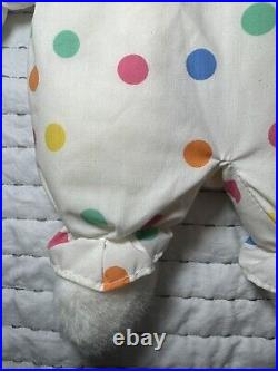 Vintage Plush Circus Clown Teddy Bear White Pastel Polka Dots Prestige 14