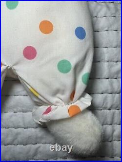 Vintage Plush Circus Clown Teddy Bear White Pastel Polka Dots Prestige 14