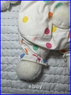 Vintage Plush Circus Clown Teddy Bear White Pastel Polka Dots Prestige 14