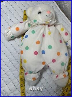 Vintage Plush Circus Clown Teddy Bear White Pastel Polka Dots Prestige 14