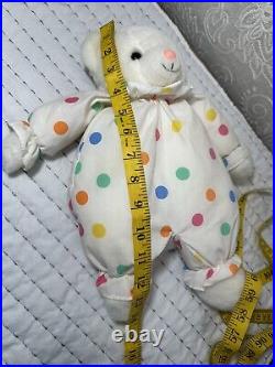 Vintage Plush Circus Clown Teddy Bear White Pastel Polka Dots Prestige 14