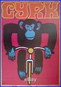 Vintage Polish circus poster (Monkey on bike) by Wiktor Gorka 1968/80