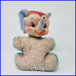 Vintage Rubber Face Plush My Toy Circus Elephant 1950's Pink Blue Rushton 7.5