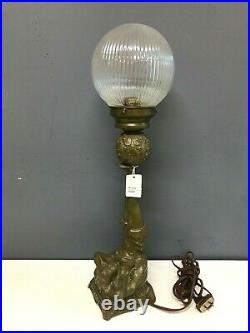 Vintage Spelter Circus Girl With Ball Glass Globe Desk Table Lamp Light