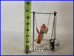 Vintage Wind Up Toy Antique Carnival Circus acrobat Swinging Boy Working 22C31