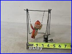 Vintage Wind Up Toy Antique Carnival Circus acrobat Swinging Boy Working 22C31