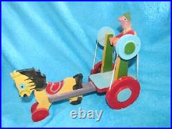 Vintage Wooden Acrobat Circus Toy Folkart Horse Wagon Rare Primitive Pulltoy Red