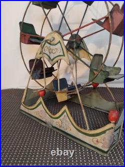 Vintage antique toy circus Ferris Wheel metal seats Works! 1920s