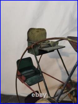Vintage antique toy circus Ferris Wheel metal seats Works! 1920s