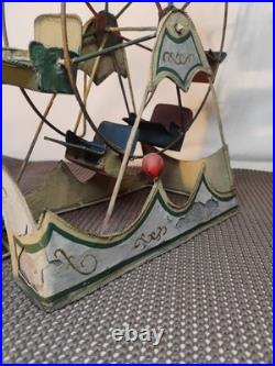Vintage antique toy circus Ferris Wheel metal seats Works! 1920s