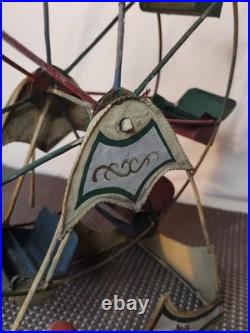 Vintage antique toy circus Ferris Wheel metal seats Works! 1920s
