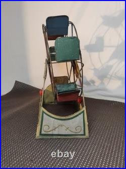 Vintage antique toy circus Ferris Wheel metal seats Works! 1920s